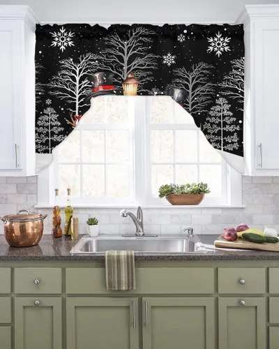 Miniatura 13 de Juego de 3 cortinas de cocina con cenefa a rayas verdes salvia, con bolsillo para barra, para dormitorio, sala de estar, baño, ventanas, modernas