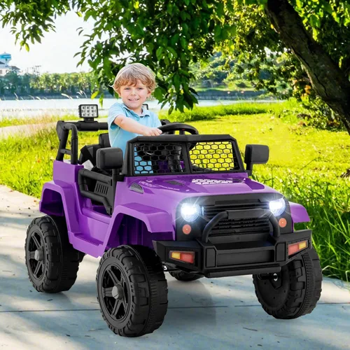 Miniatura 2 de OLAKIDS Camión de paseo para niños, vehículo eléctrico de 12 V con control remoto, juguete a batería para niños pequeños con 2 velocidades, Púrpura
