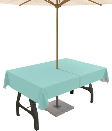 Miniatura 29 de QueenKer Mantel de exterior verde oliva con agujero para sombrilla y cremallera, mantel de color sólido para mesas cuadradas, colección de mesa
