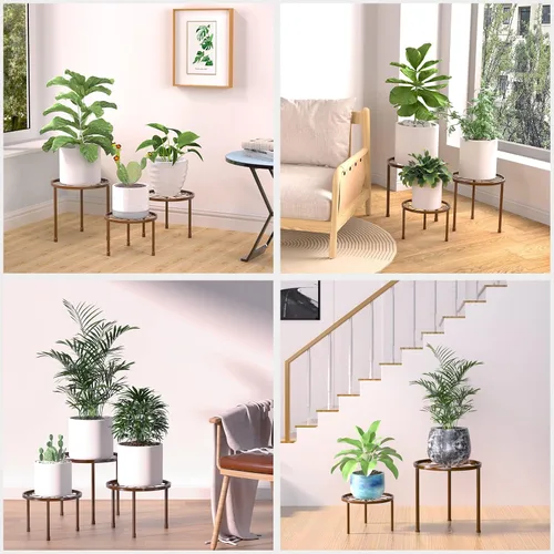 Miniatura 6 de Linpla Paquete de 5 soportes de metal decentes para plantas, soportes resistentes para macetas para múltiples plantas, estante de hierro