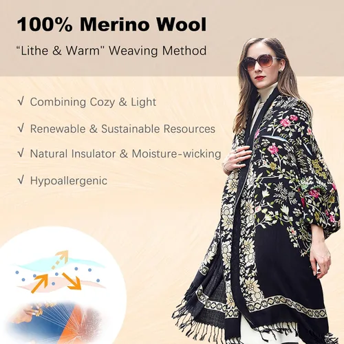 Miniatura 81 de DANA XU Manta de pashmina extragrande 100% de lana merina, bufanda de viaje, bufanda de cachemira para mujer, otoño e invierno, chal de gran