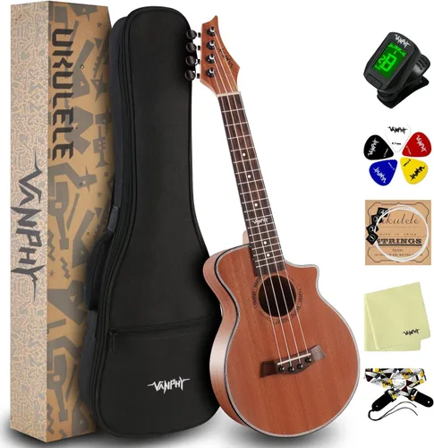 Ukelele de concierto profesional de 23 pulgadas Uku Sapele Ukelele para adultos principiantes hawaianos Uke viene con kit de ukelele de iniciación
