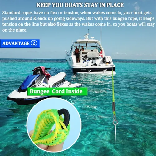 Miniatura 4 de Líneas de muelle elástico para barcos, Líneas de anclaje de bungee para barcos, Cuerda de anclaje elástica para barcos, Línea de anclaje PWC
