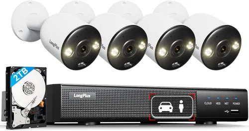 Miniatura 13 de LongPlus Sistema de cámara de seguridad POE de 12MP para exteriores, 4 cámaras IP PoE con cable con detección de persona/vehículo, NVR de 12MP 8CH