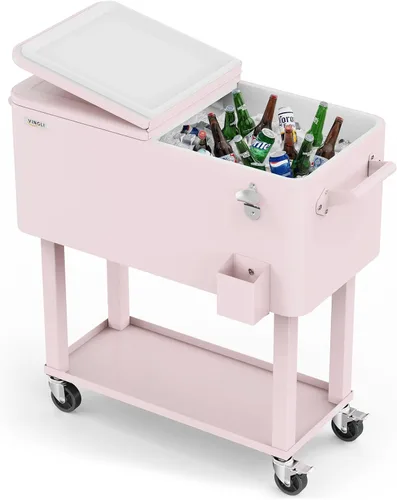 Miniatura 13 de VINGLI Baúl de hielo rodante de 80 cuartos de galón, carrito portátil para fiestas en el patio, bar, con estante, piscina de bebidas con abridor