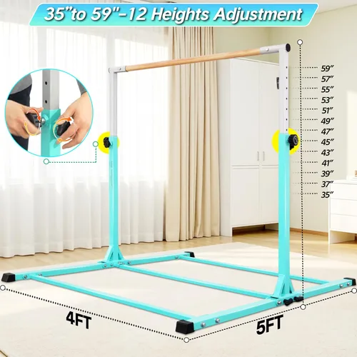 Miniatura 2 de Seliyoo - Barra de gimnasia plegable para niños de 3 a 20 años, barra horizontal de 5 pies/6 pies de largo, altura ajustable, barra de entrenamiento