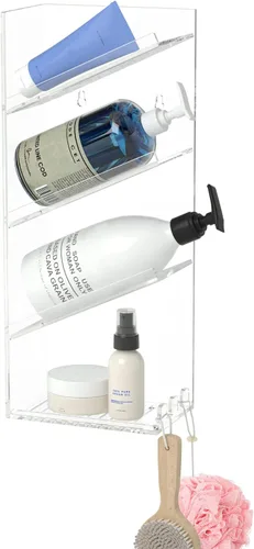 Miniatura 9 de AITEE Organizador de Baño Acrílico Caddy, Soporte Transparente para Champú Montado en la Pared, Organizador de Ducha con Ventosa, Sin Perforaciones
