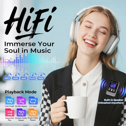Miniatura 5 de Reproductor MP3 de 64 GB con clip y Bluetooth 5.3, altavoz incorporado, pantalla táctil HD de 2", radio FM, grabadora de voz, reproductor de música