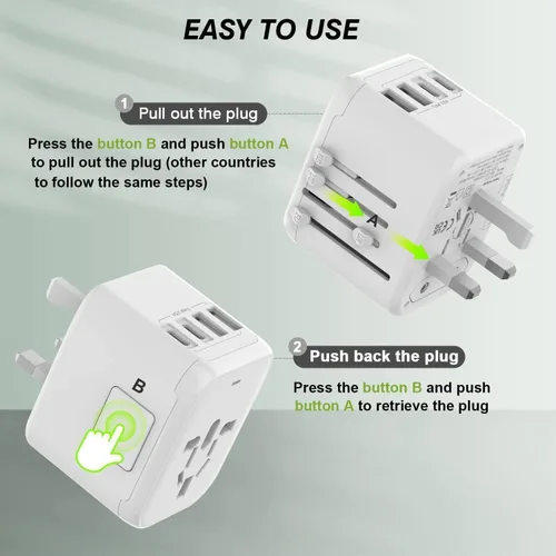 Miniatura 4 de VYLEE Adaptador de enchufe de viaje universal internacional, adaptador de enchufe de viaje europeo 5 en 1 con 3.5A, 2xUSB-A y 2xUSB C cargador