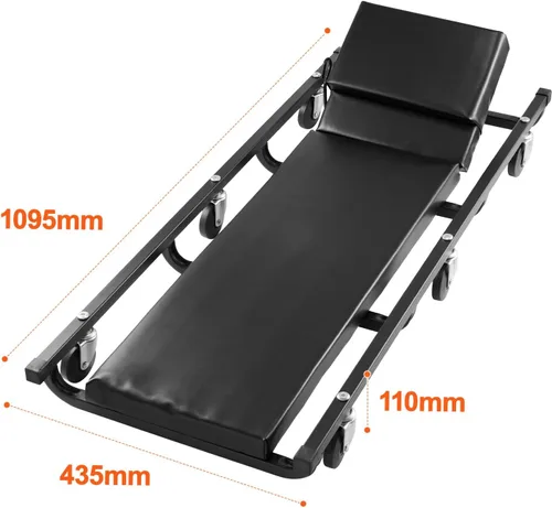 Miniatura 7 de Happybuy Enredadera mecánica de garaje de 40 pulgadas, capacidad de 300 libras, enredadera rodante automotriz con 6 ruedas y reposacabezas acolchado