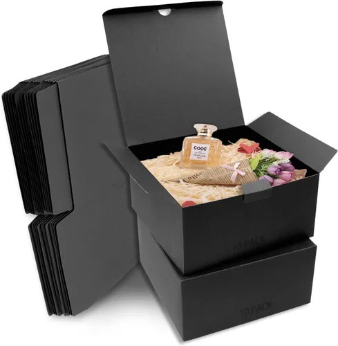 Miniatura 7 de opaprain Paquete de 10 cajas de regalo negras de 6 x 6 x 4 pulgadas con tapa, papel reciclable adecuado para bodas, festivales, regalos, graduación