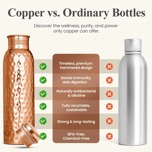 Miniatura 5 de Botella de agua de cobre 100% puro para beber, botella de cobre ayurvédico martillado de 34 onzas para agua potable, a prueba de fugas y ecológica