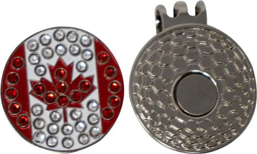 Miniatura 2 de DA VINCI Clip magnético para sombrero de golf con marcador de bola de golf de metal brillante de 1 pulgada Bandera de Canadá Bling