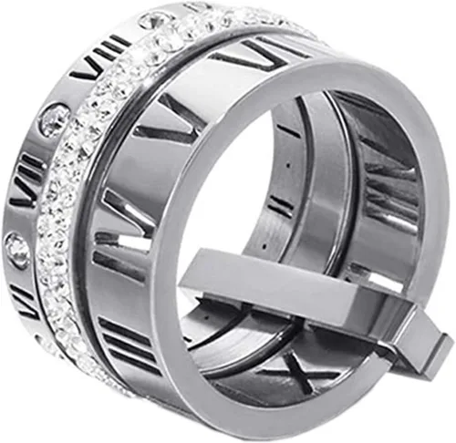 Miniatura 3 de Anillo Pamtier 3 en 1, de acero inoxidable y zirconia, con números romanos, para mujer