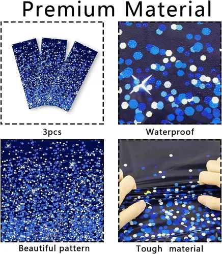 Miniatura 3 de 3 piezas Manteles Azul Plateado Decoraciones de Fiesta Mezclilla y Diamantes Mantel Azul Marino y Plateado Desechable de Plástico Confeti Real