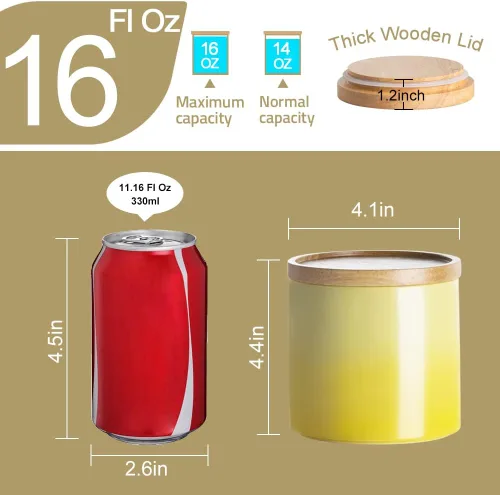 Miniatura 6 de Sweejar Tarro de cerámica para almacenar alimentos, recipientes de cocina apilables, recipientes con tapa de madera hermética para servir café Azul