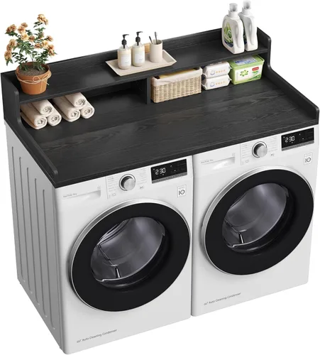 Miniatura 11 de VOPEAK Encimera para lavadora y secadora con estante, encimera de lavadora de 2 niveles, encimera de lavandería amplia de 54 x 27.5 pulgadas, Roble