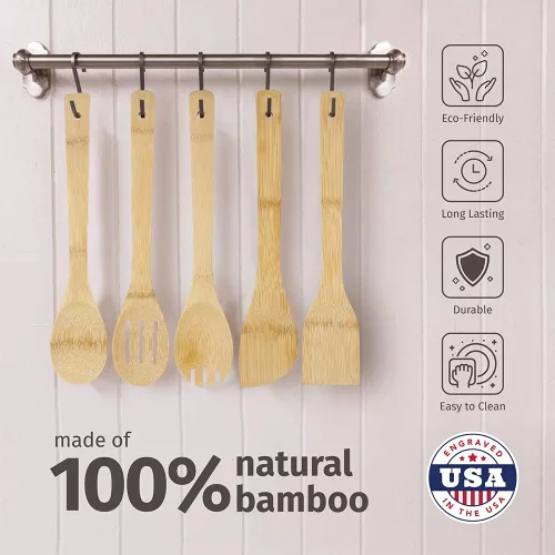 Miniatura 2 de PrintSupremacy - Juego de cucharas de cocina de bambú, utensilios de cocina de madera antiadherente, utensilios de cocina, regalo para inauguración
