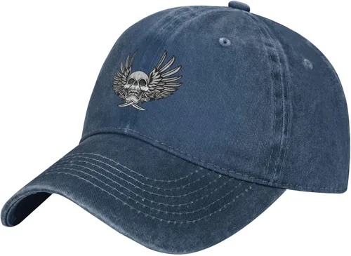 Cowboy Hat Trendy Hats for Man and Women Djustable Four Season Outdoor Baseball Cap of Hell Skull with Angel Navy Blue