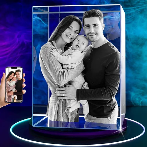 Miniatura 12 de Regalos de cumpleaños personalizados con foto de cristal 3D, regalos de cumpleaños para ella, él, mamá, mujeres, parejas, cristal grabado con láser