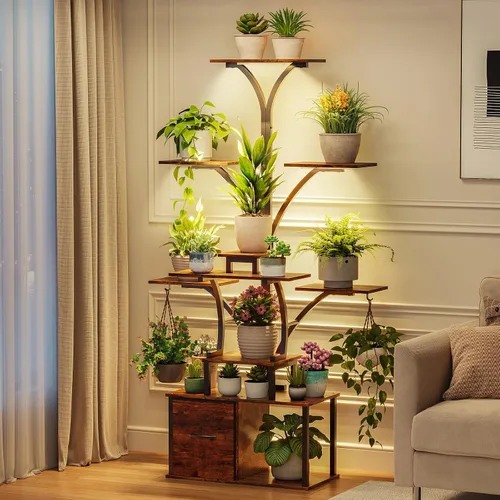 Miniatura 13 de Soporte de plantas grande de 55" para interiores con 8 luces LED de crecimiento (3 modos y temporizador automático) - Estante de plantas de metal