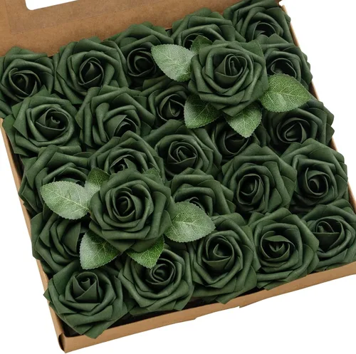 Miniatura 12 de Ling’s Moment - Flores Artificiales, 50 piezas, Rosas Verde Pavo Real con Tallos, 3" de Tacto Real, Espuma DIY para Ramilletes de Boda/Centros