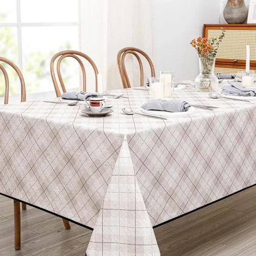 Miniatura 29 de MYSKY HOME - Mantel para mesa rectangular, impermeable, manteles de algodón suave para interior/exterior, mantel sin arrugas para mesa rectangular