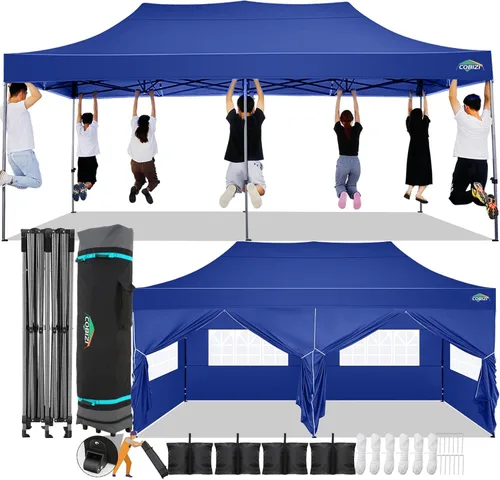 Miniatura 14 de COBIZI Toldo desplegable de 6.6 x 6.6 pies sin pared lateral, toldo resistente UPF 50+ para todas las estaciones, resistente al viento e Azul