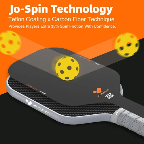 Miniatura 4 de JOJOLEMON Paletas de pickleball, pala de fibra de carbono con un núcleo de polímero Shark Power de 0.63 pulgadas, las raquetas de pickleball Gris