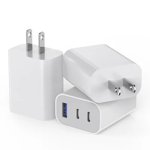 Miniatura 8 de Paquete de 2 bloques de cargador para iPhone 17, bloque de cargador USB C de 35 W y 3 puertos de carga rápida, enchufe de pared multipuerto USB C