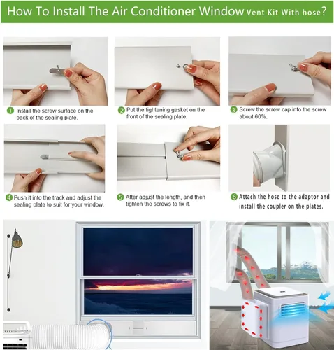 Miniatura 6 de Kit de ventilación portátil de ventana de CA, kit de placa ajustable de ventana deslizante vertical/horizontal para unidad de CA, kit de ventilación