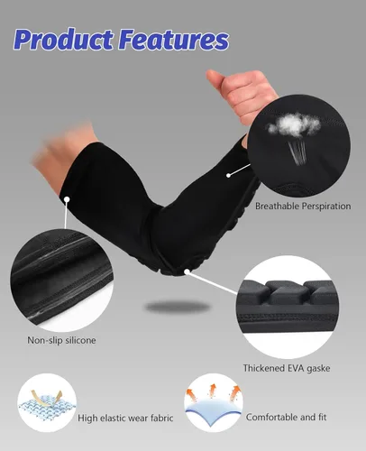Miniatura 4 de AceList Coderas para brazos para adultos y niños, absorción de golpes, acolchado de EVA, antideslizante, transpirable, protección deportiva Negro