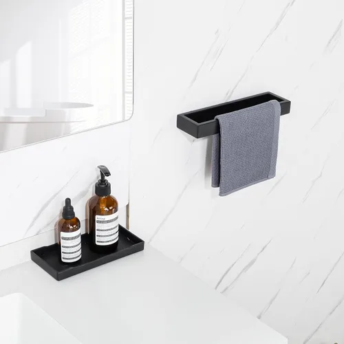 Miniatura 3 de Sayayo Barra de Toalla Mate Negra para Baño, Anillo de Toalla de Mano de 10 Pulgadas, Soporte de Toalla de Montaje en Pared Cuadrado, Acero Negro