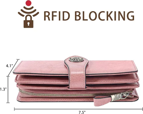 Miniatura 4 de Travelambo Cartera de mujer con bloqueo RFID para tarjetas de crédito, cartera de cuero de gran capacidad