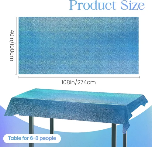 Miniatura 2 de 1 pieza Manteles Láser Holográficos Azules de 40" x 108" Manteles de Plástico para Fiestas Decoración de Fiesta Brillante Reluciente para Invierno