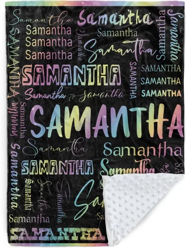Manta con nombre personalizable, diseño de nombre múltiple, manta de franela de felpa suave personalizada con respaldo punteado de doble capa para