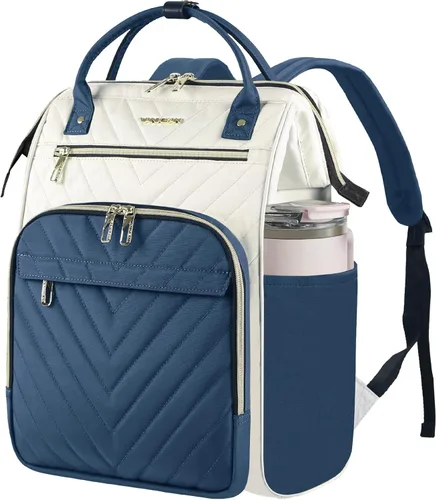 Miniatura 13 de VANKEAN Mochila para portátil de 17 pulgadas para mujeres y hombres, bolsa de trabajo de computadora de moda, Beige-café, 15,6 pulg., Moda