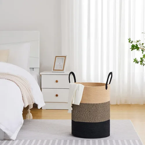 Miniatura 4 de VIPOSCO Cesta de lavandería grande, cesta de almacenamiento de cuerda tejida alta para mantas, juguetes, ropa sucia en la sala de estar, baño