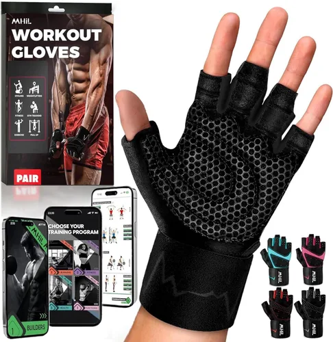 Miniatura 9 de MhIL Guantes de entrenamiento para hombres – Guantes de gimnasio cómodos para hombres con agarre mejorado para seguridad y protección de las manos