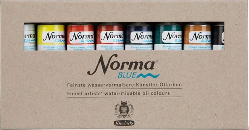 Schmincke - NORMA® Blue, 71200097, juego de cartón, 8 x 1.2 fl oz, altamente pigmentado, resistente a la luz, los mejores colores al óleo de