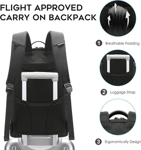 Miniatura 5 de Mochila de BANGE para desplazamiento que puede contener una laptop de 15.6 pulgadas, mochila de mano aprobada para vuelos para hombres y mujeres