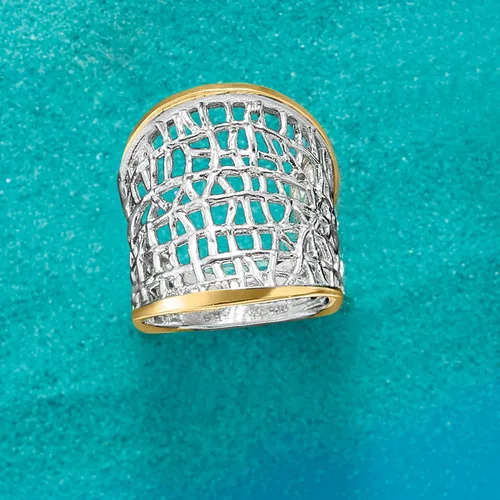 Miniatura 5 de Ross-Simons Sterling Silver and 14kt Yellow Gold Free-Form Lattice Ring