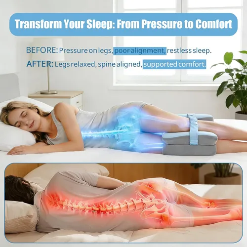 Miniatura 6 de Almohada de rodilla de espuma viscoelástica para dormir de lado, azul con correa ajustable para alineación de cadera y columna vertebral, alivia