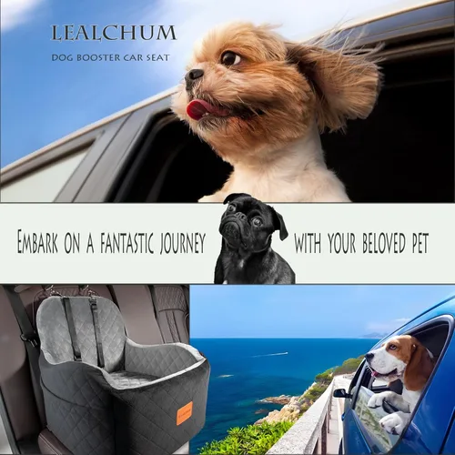 Miniatura 6 de Lealchum Asiento elevador de coche para perros pequeños/medianos, almohadilla elevada de 6 pulgadas de espuma viscoelástica, completamente Negro/Gris
