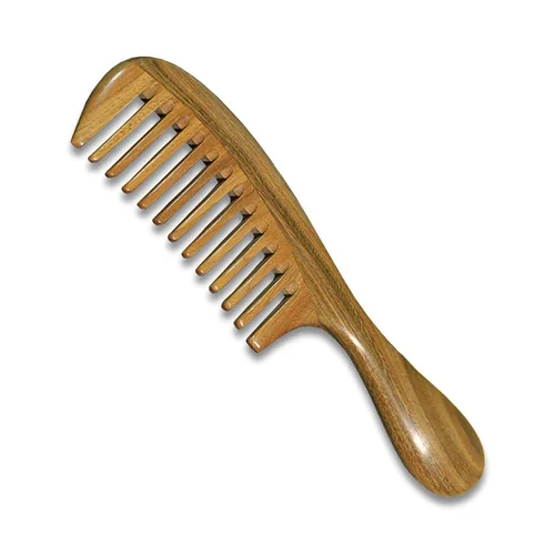 Miniatura 9 de Peine de sándalo verde afilado de dientes finos con asa, cepillo desenredante de pelo fino de madera para suavizar y peinar el cabello de precisión