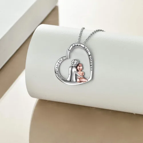 Miniatura 5 de POPLYKE Collar de plata de ley con diseño de corazón para abuela, hermana, madre, día de San Valentín