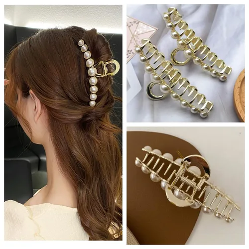 Miniatura 2 de Pinzas para el cabello con diamantes de imitación, 4.4 pulgadas, clip de mandíbula de imitación de metal vintage para mujer, pinza antideslizante