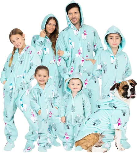 Footed Pajamas - Enterizo con capucha a juego para la familia Suéteres de una pieza para niños, niñas, hombres, mujeres y mascotas, unisex, Candy