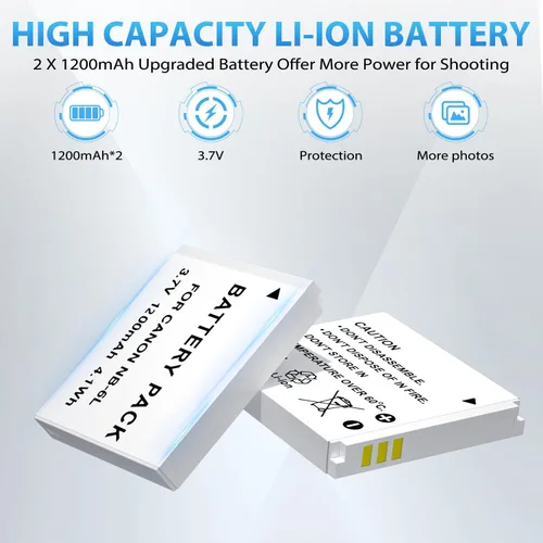 Miniatura 3 de LP Paquete de 2 baterías NB-6LH NB-6L y cargador LED, batería de 1200 mAh compatible con Canon PowerShot SX530 HS SX710 HS SX700 HS SX610 HS SX600