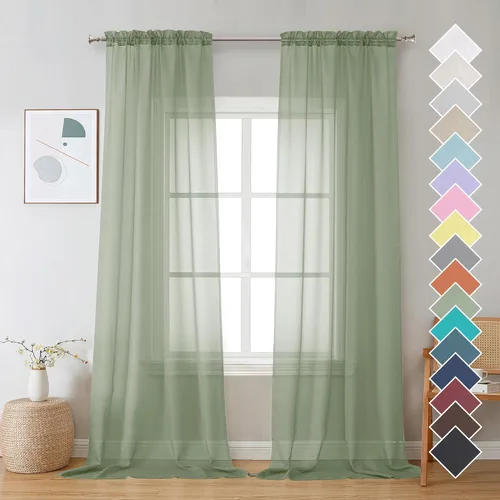 Miniatura 45 de OVZME - Cortinas traslúcidas blancas de 45 pulgadas de largo, 2 paneles, cortinas de gasa con bolsillo para barra para ventanas pequeñas, cada una